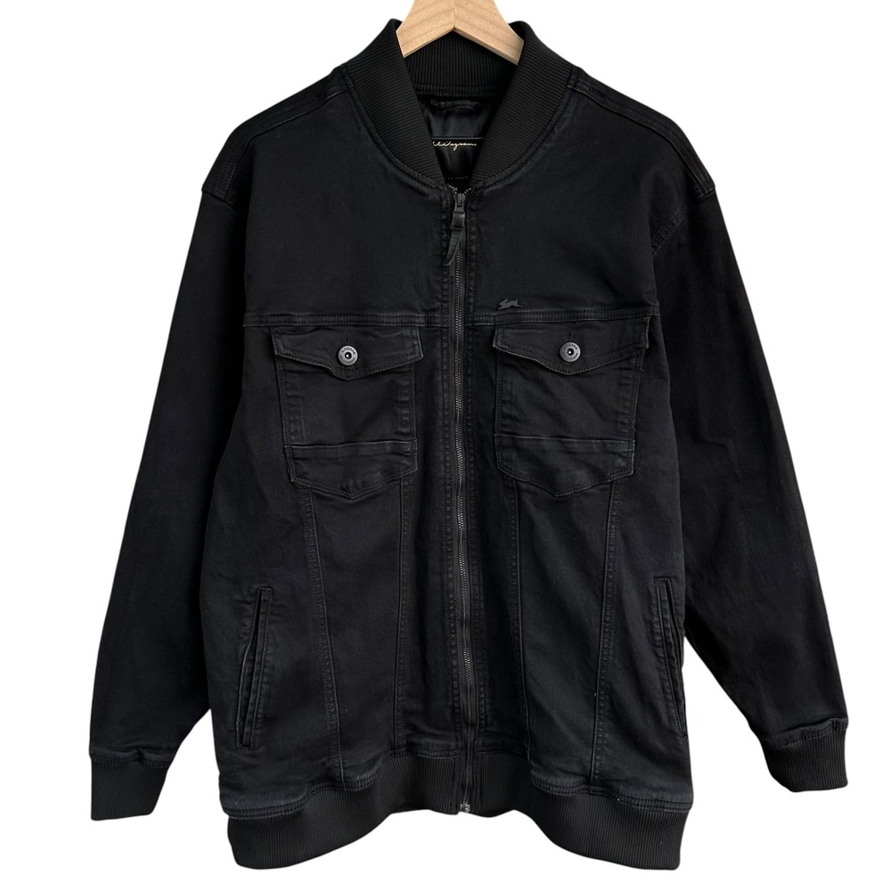 A. Tiziano Brooks Mens Black Full Zip Bomber Jacket 2X Ribbed Trim & Collar